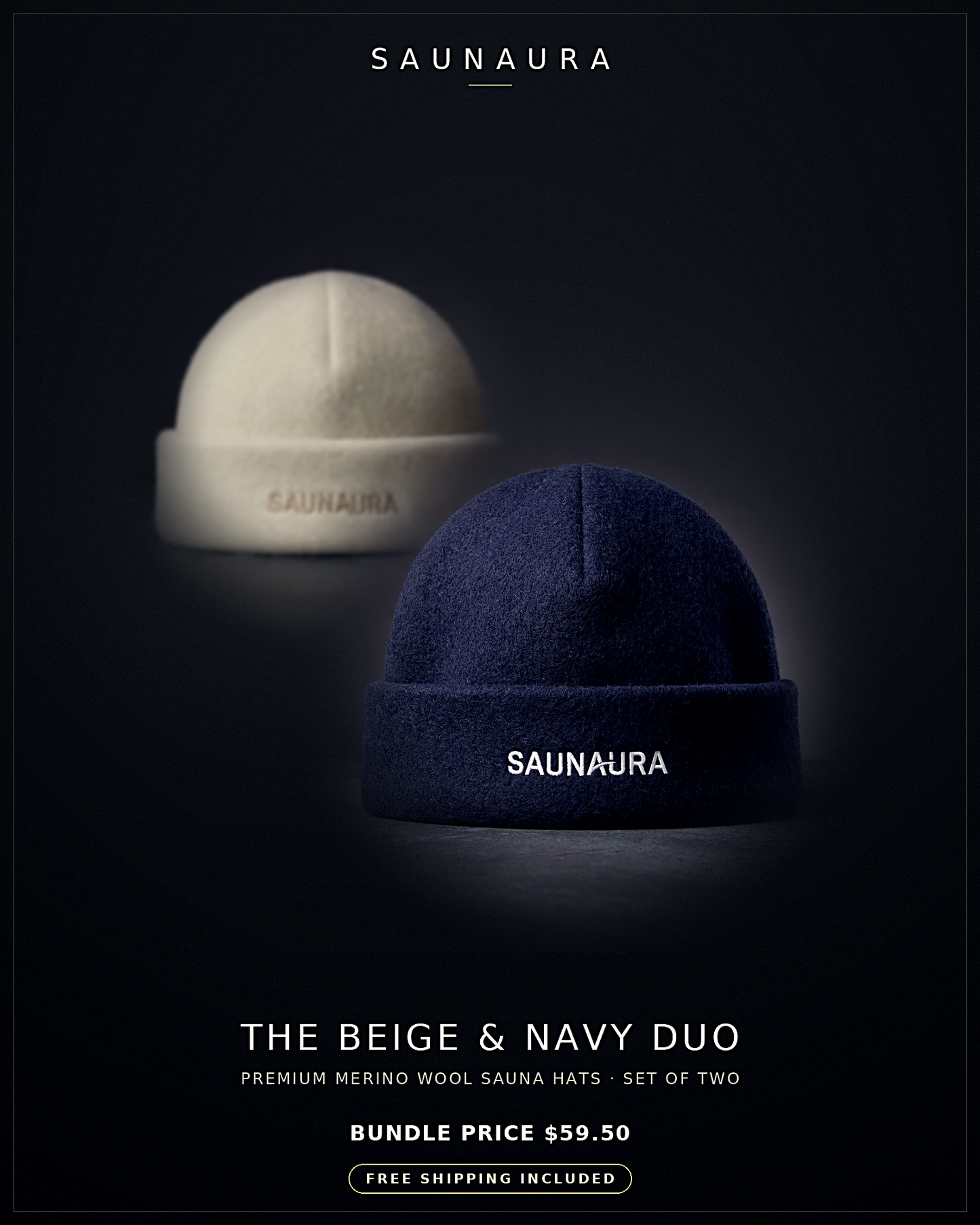 Saunaura™ Beige & Navy Sauna Hat Duo